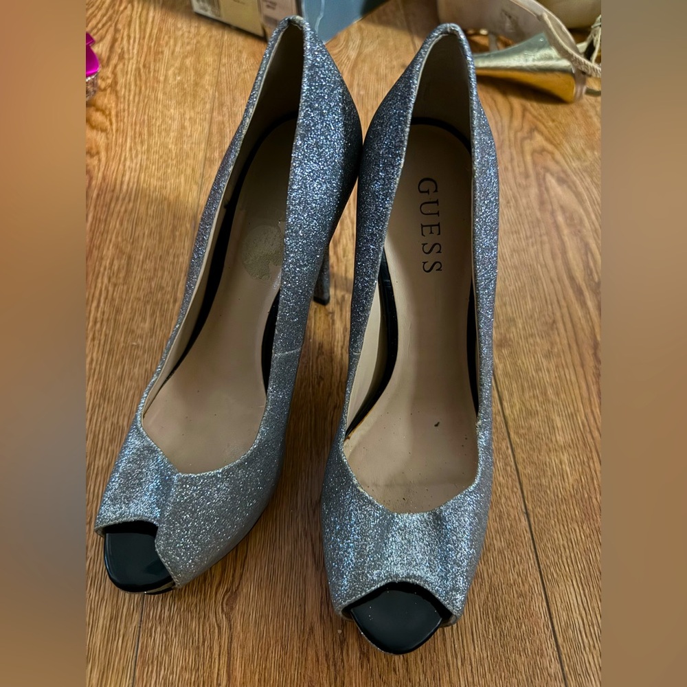 GUESS Silver Peep-Toe Women's Heels